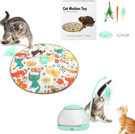 Tyasoleil Interactive Cat Toy, 2 in 1 Kitten Interactive Cat Toys, 3 Feathers with Bell as Cat ...