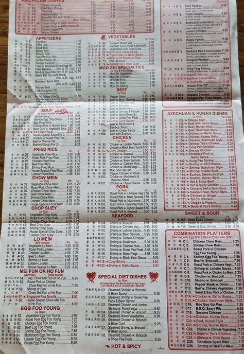 China Panda menu in Philadelphia, Pennsylvania, USA