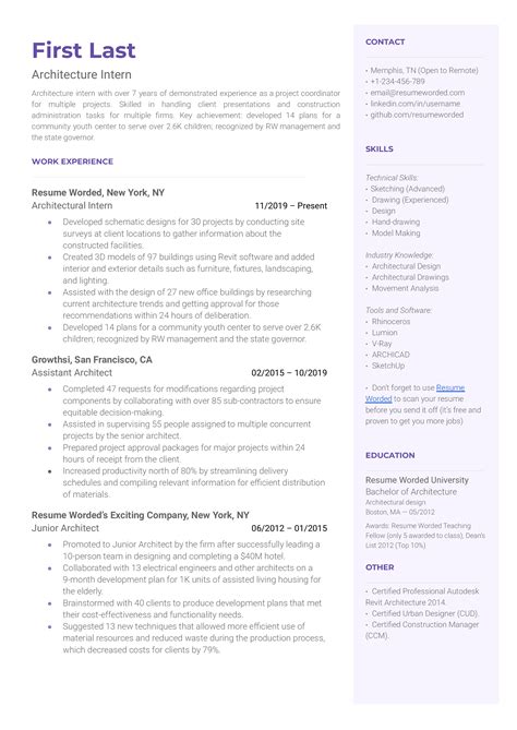 Architecture Intern Resume Examples for 2024 | Resume Worded