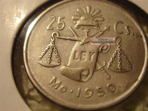 1950 Mexico 25 Centavo Silver Coin