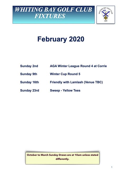 February 2020 Fixtures - Whiting Bay Golf Club