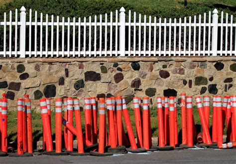 Orange construction pylons stock image. Image of retaining - 18828603