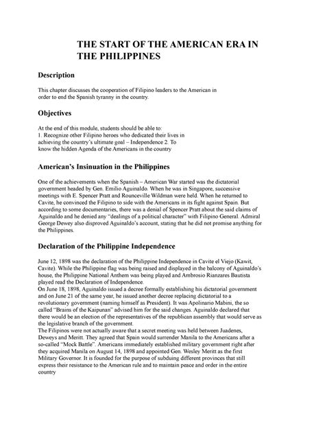 THE Start OF THE American ERA IN THE Philippines - THE START OF THE AMERICAN ERA IN THE ...