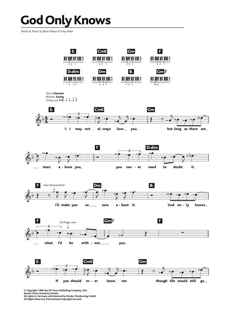 God Only Knows Sheet Music | The Beach Boys | Piano Chords/Lyrics