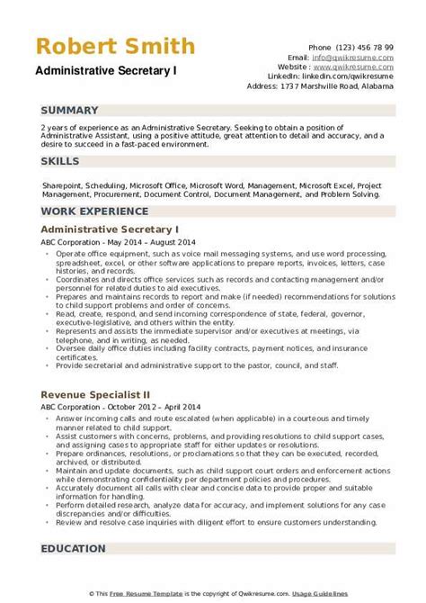 Administrative Secretary Resume Samples | QwikResume