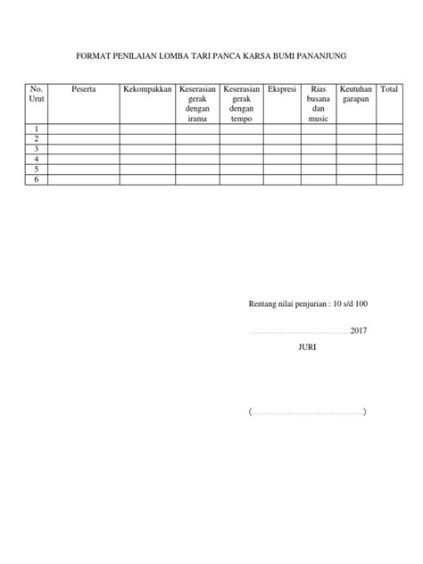 Format Penilaian Tari 1 | PDF