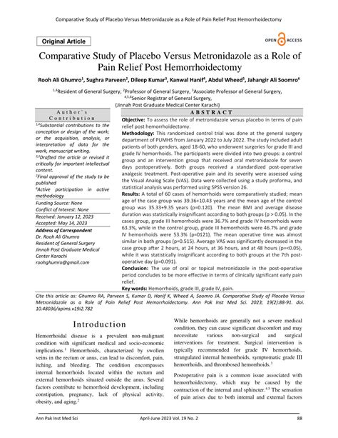 (PDF) Comparative Study of Placebo Versus Metronidazole as a Role of ...