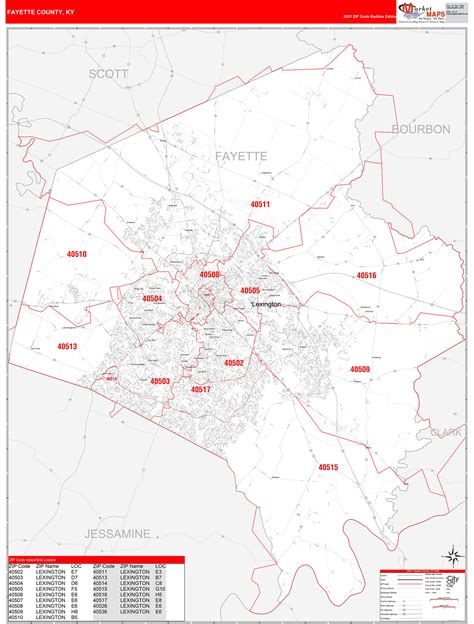 Fayette County, KY Zip Code Wall Map Red Line Style by MarketMAPS ...