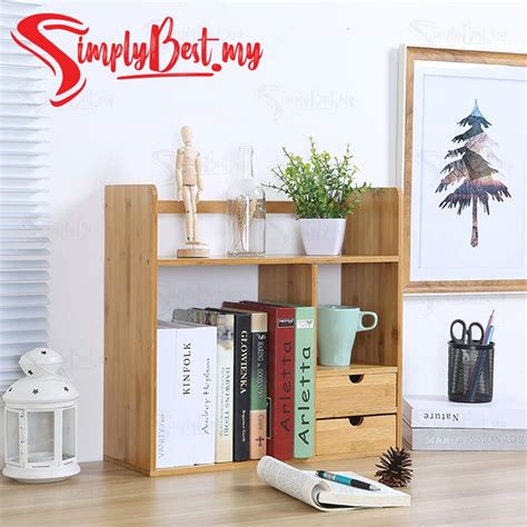 SIMPLYBEST Bamboo Book Organizer Desktop Document Storage for Office ...