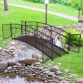 8 Ft Metal Garden Bridge w/Gate and Siderails, Long Iron Garden Arch Bridge Footbridge for Creek ...