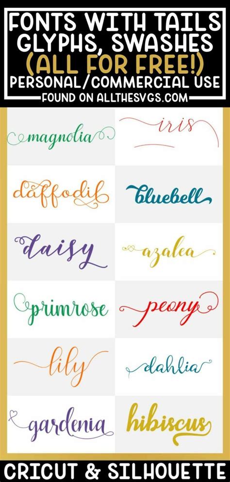 Free FONTS WITH EXTRA TAILS, SWASHES, GLYPHS for Cricut Design Space ...