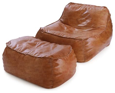 Rust Leather Bean Bag Lounge Chair & Ottoman - Contemporary - Bean Bag ...