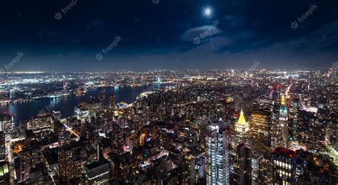 Premium Photo | Aerial view of manhattan new york at night