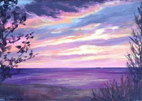 Pink Sunset over the Beach, Seascape painting, Acrylic on canvas | Seascape paintings ...