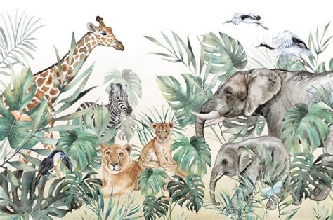 SAFARI Adorable Jungle Wall Mural Safari Wallpaper for Children - Etsy UK | Jungle wallpaper ...