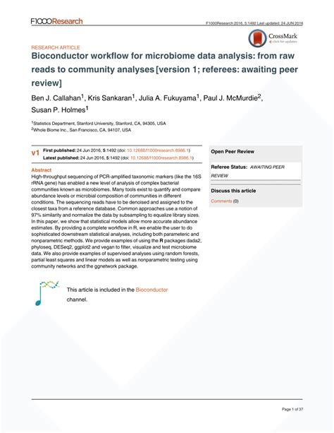 (PDF) Bioconductor Workflow for Microbiome Data Analysis: from raw reads to community analyses