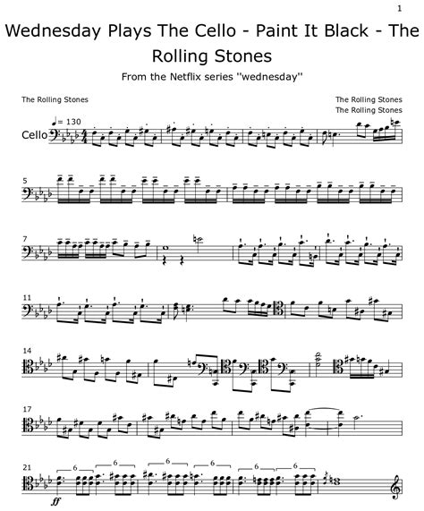 Wednesday Plays The Cello - Paint It Black - The Rolling Stones - Sheet ...