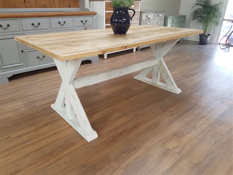 Distressed Trestle Table - Made from reclaimed wood - Any colour or size | Rustic kitchen tables ...