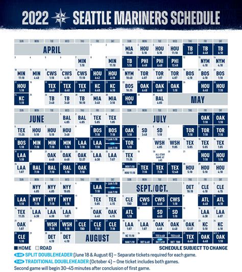 Mariners Printable Schedule