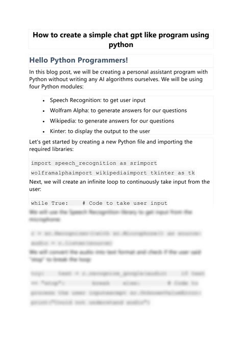 SOLUTION: How to create chat gpt like programing using pyton - Studypool