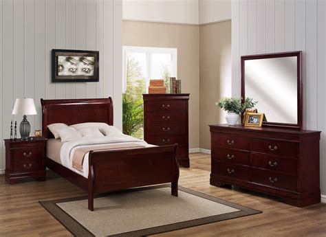 Cherry Twin Sleigh Bedroom Set | My Furniture Place