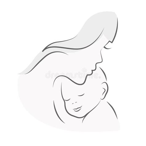 La Mamá De La Madre Y Del Bebé Abraza Su Dibujo Lineal Del Niño Ilustración del Vector ...