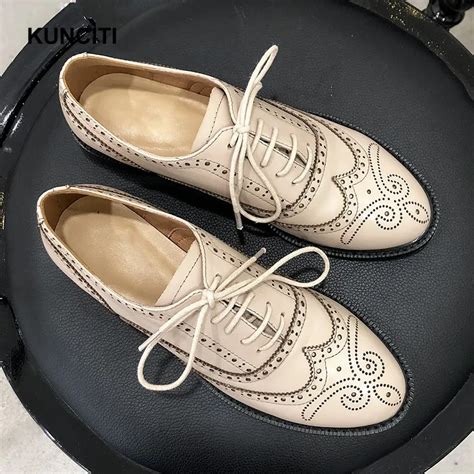 2019 Lace Up Derbies Shoes Woman Brand Carving Brogue Shoes Spring Autumn Platform Oxford Shoes ...