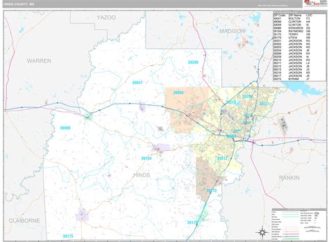 Hinds County, MS Wall Map Premium Style by MarketMAPS - MapSales