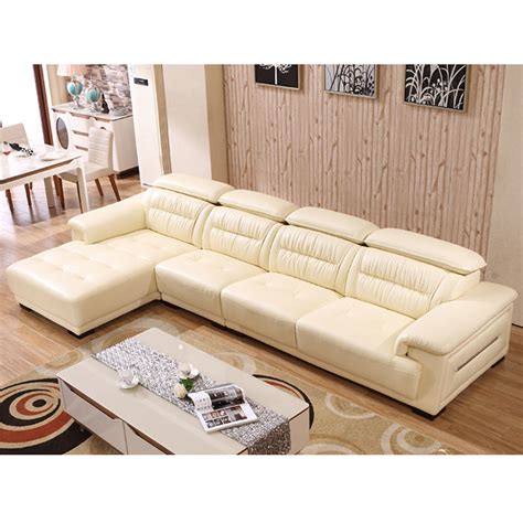 Cream Leather Chaise Sofa | Baci Living Room