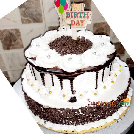 Send Online 2kg 2 tier step black forest cake round shape34 Order Delivery | flowercakengifts