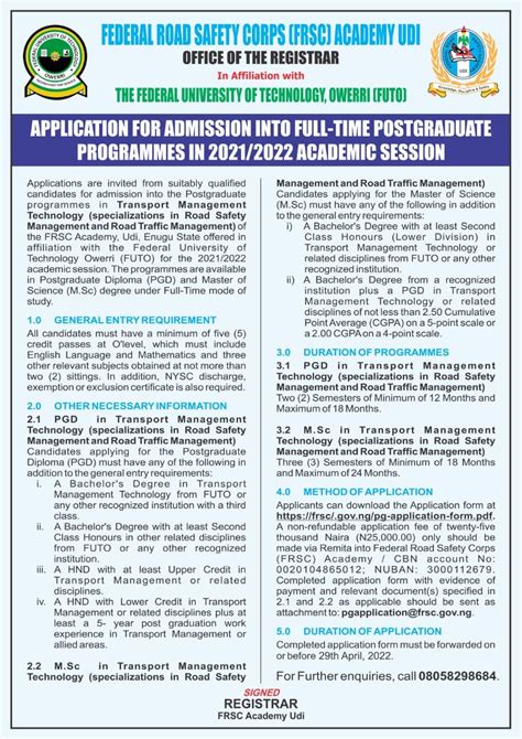 FUTO Postgraduate (PG) Admission Form 2021/2022 is Out