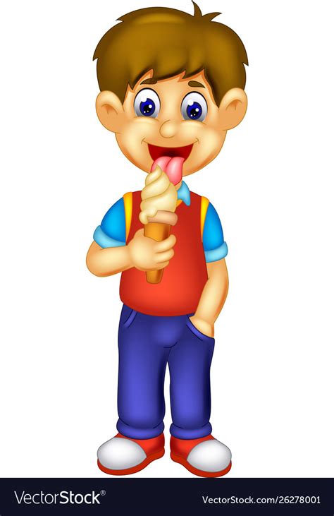 Funny boy eating ice cream cartoon Royalty Free Vector Image