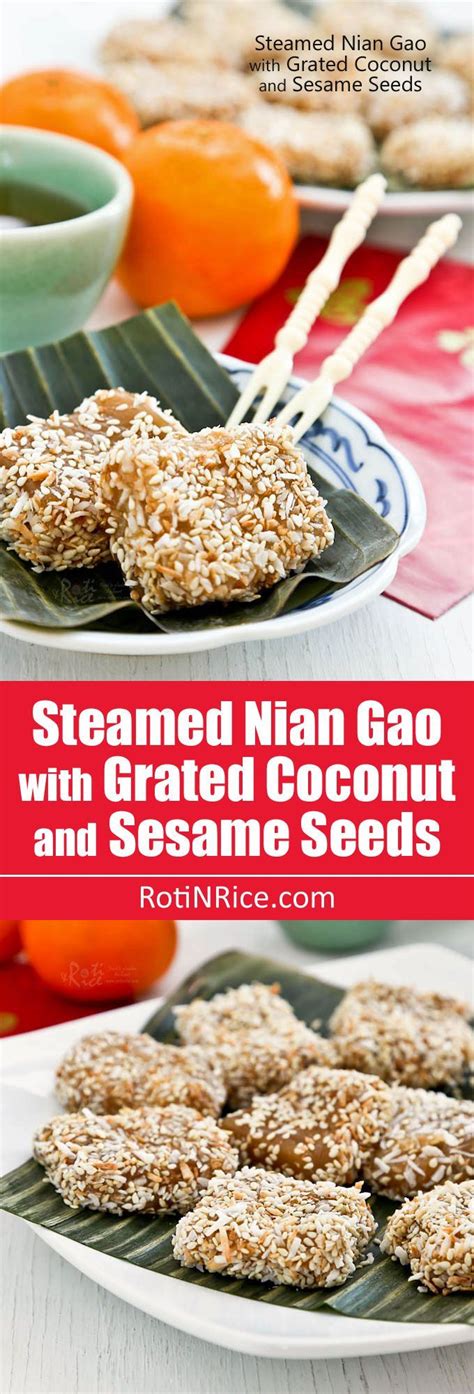 Chewy and fragrant Steamed Nian Gao with Grated Coconut and Sesame Seeds, a twist on this ...