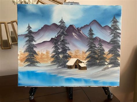 Bob Ross Inspired Oil Painting: Cabin Hideaway 16x20 - Etsy