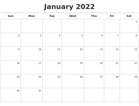 January 2022 Printable Calendars | Free Letter Templates