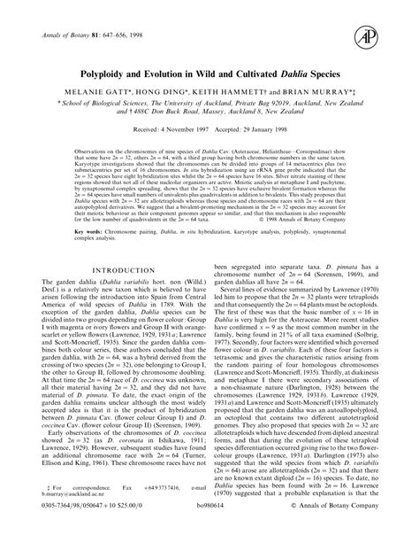 (PDF) Polyploidy and Evolution in Wild and CultivatedDahliaSpecies