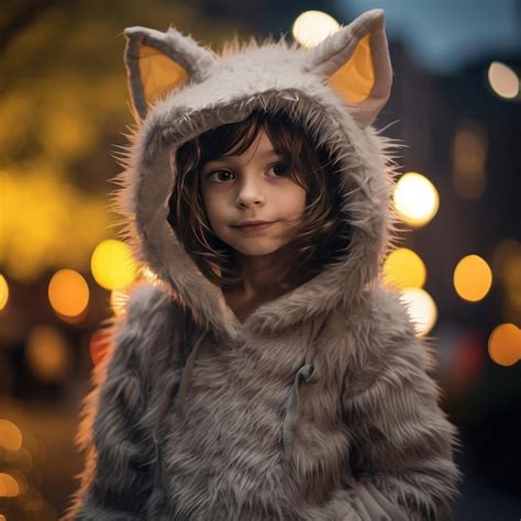 Premium AI Image | Ethereal Cat Magic Dreamy Symbolism Photo of New York's Halloween Little Girl