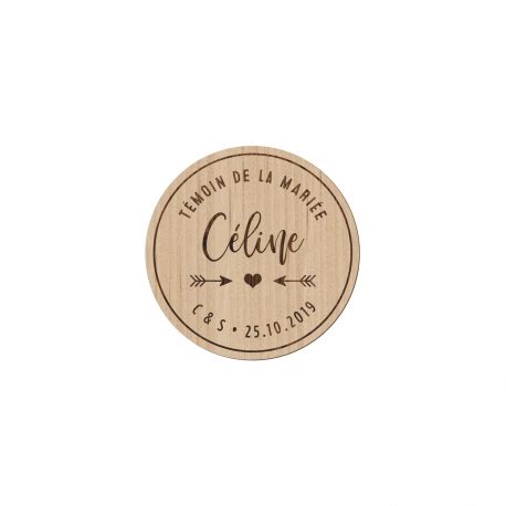 Badge personnalisé en bois témoin mariage - Print Your Love