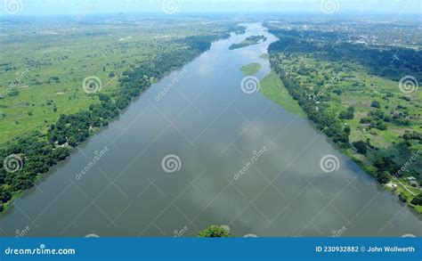 Aerial View of the White Nile River As it Flows through Juba, South ...