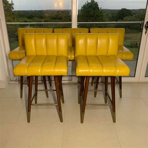 X1 LEATHER BAR STOOLS MUSTARD SWIVEL CHAIR LUXURY DESIGNED BY MARCH AND WHITE | in Corfe Mullen ...