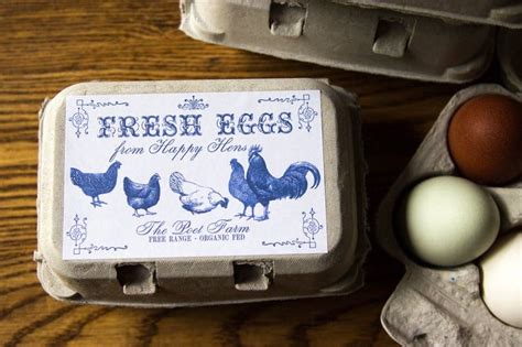 Vintage Style Custom Egg Carton Labels - Black, Blue, or Red - Fits Half Dozen Cartons ...