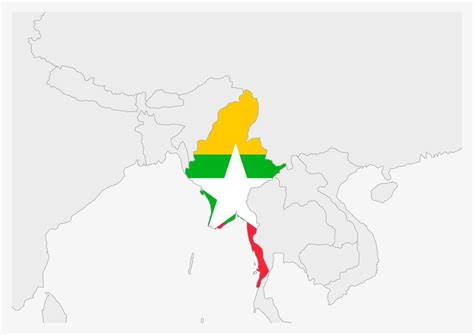 Myanmar map highlighted in Myanmar flag colors 12897915 Vector Art at ...