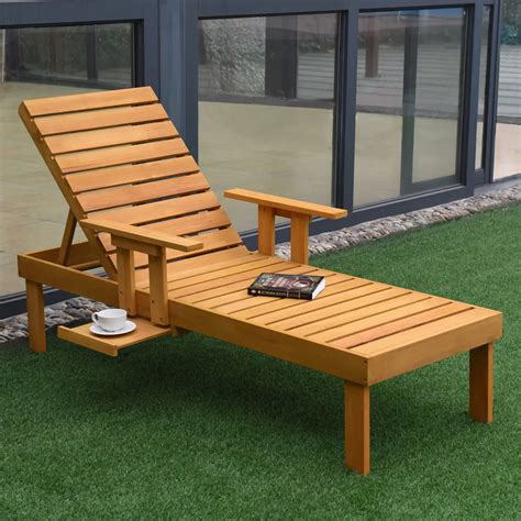 Giantex Patio Chaise Sun Lounger Outdoor Furniture Garden Side Tray Deck Chair Modern Wood Beach ...