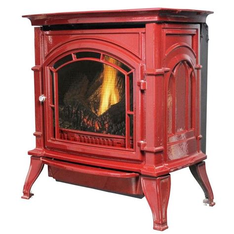 Ashley Hearth Products 31,000 BTU Vent Free Natural Gas Stove Red Enameled Porcelain Cast Iron ...