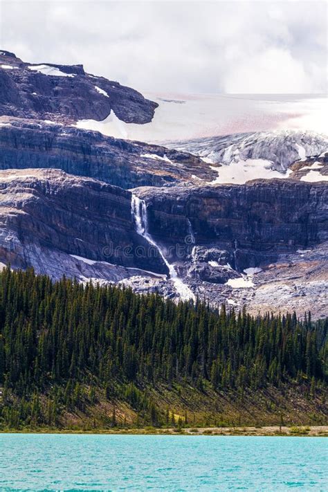 Bow Glacier with Waterfall and Bow Lake in Banff National Park Stock ...