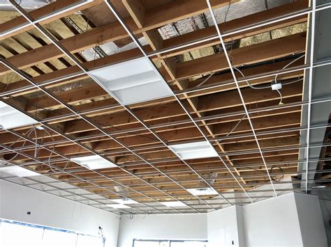 Drop ceiling grid is ready for lighting and diffusers at BP in Waukegan ...