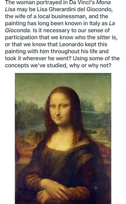 Solved The woman portrayed in Da Vinci's Mona Lisa may be | Chegg.com