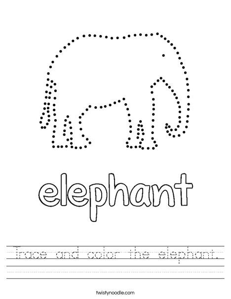 Trace and color the elephant Worksheet - Twisty Noodle