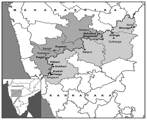 Map showing location of Kupwar in Sangli district and other research... | Download Scientific ...