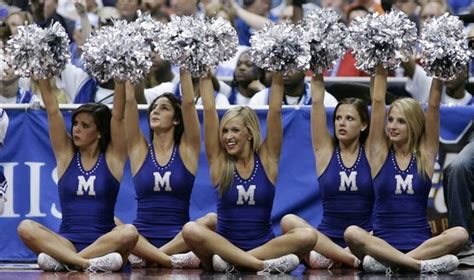 The Memphis Tigers cheerleaders perform during the first half of their NCAA Men's Final Four ...